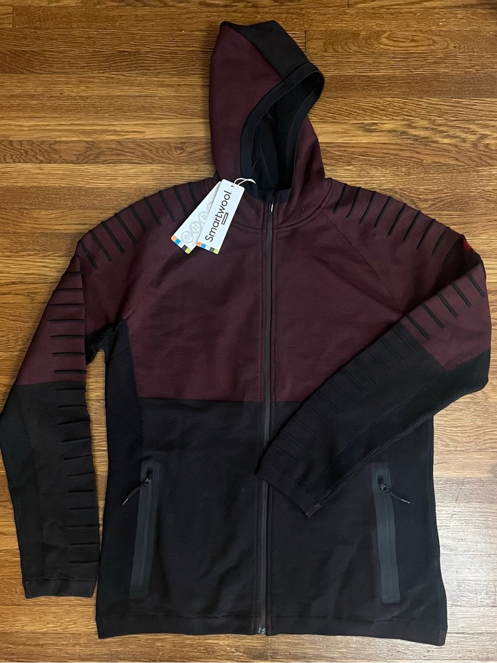 NWT Smartwool Intraknit Merino Fleece Full Zip hoodie L Mens $240 burgundy